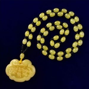 Man-made Yellow Jade Safe Lock Necklace